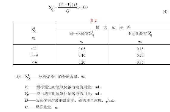 全硫測(cè)定的最大允許誤差圖